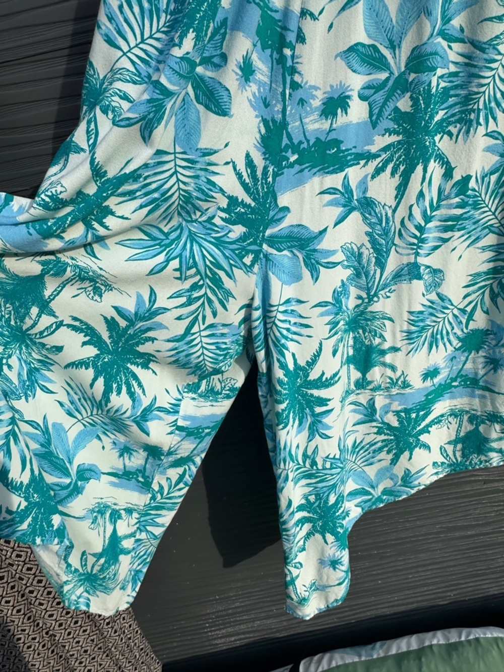 Tropical Palm Print Romper Medium Teal Aqua Sleeveless Flowy - Picture 2 of 6